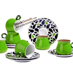 Green Porcelain Turkish Coffee Cup & Saucer Set